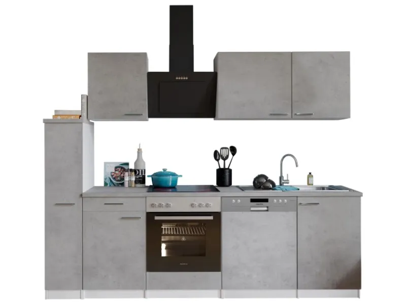 Respekta Winkelküchen<Küchenblock Malia mit E-Geräten 250 cm Beton Fronten