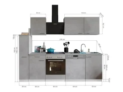 Respekta Winkelküchen<Küchenblock Malia mit E-Geräten 250 cm Beton Fronten