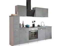 Respekta Winkelküchen<Küchenblock Malia mit E-Geräten 250 cm Beton Fronten