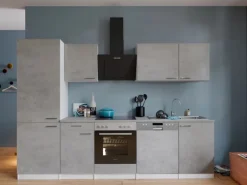 Hot Respekta Küchenblock Malia 280 cm Beton Fronten inkl. Kühl-/ Gefrierkombination