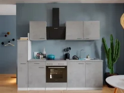 Respekta Kochfelder|Einbauküchen<Küchenblock Malia mit E-Geräten 240 cm Beton Fronten
