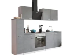 Respekta Kochfelder|Einbauküchen<Küchenblock Malia mit E-Geräten 240 cm Beton Fronten