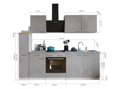 Respekta Kochfelder|Einbauküchen<Küchenblock Malia mit E-Geräten 240 cm Beton Fronten