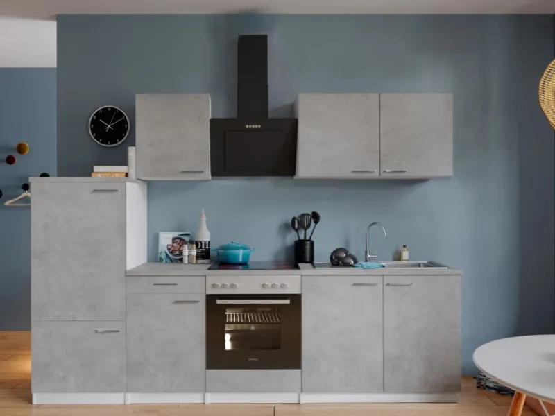 Best Respekta Küchenblock Malia mit E-Geräten 270 cm Beton Fronten