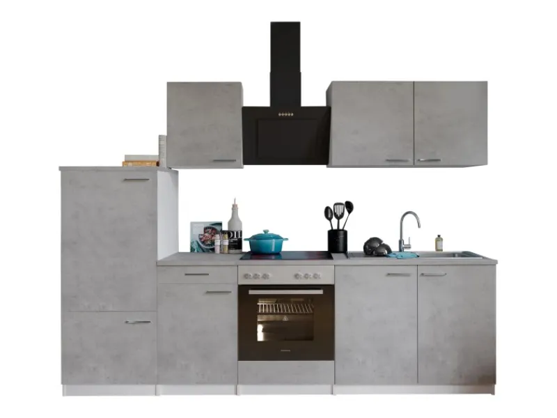 Best Respekta Küchenblock Malia mit E-Geräten 270 cm Beton Fronten