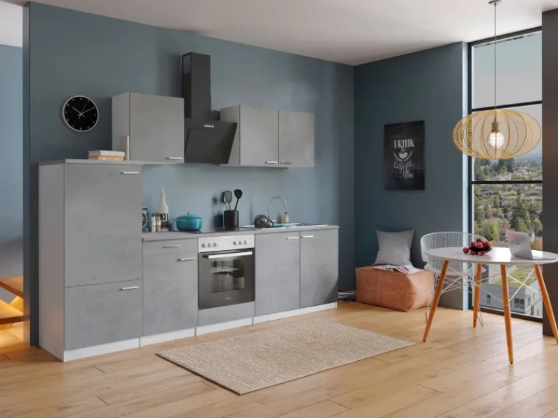 Best Respekta Küchenblock Malia mit E-Geräten 270 cm Beton Fronten