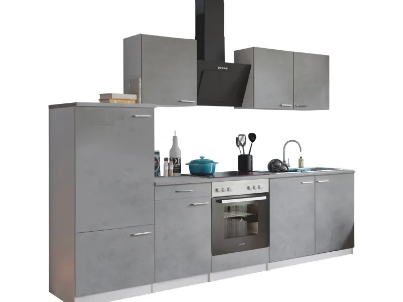 Best Respekta Küchenblock Malia mit E-Geräten 270 cm Beton Fronten