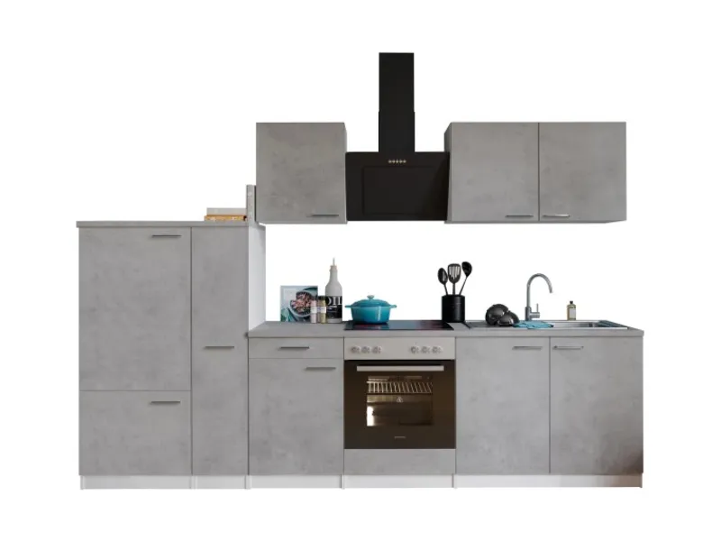 Outlet Respekta Küchenblock Malia mit E-Geräten 300 cm Beton Fronten