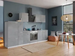 Outlet Respekta Küchenblock Malia mit E-Geräten 300 cm Beton Fronten