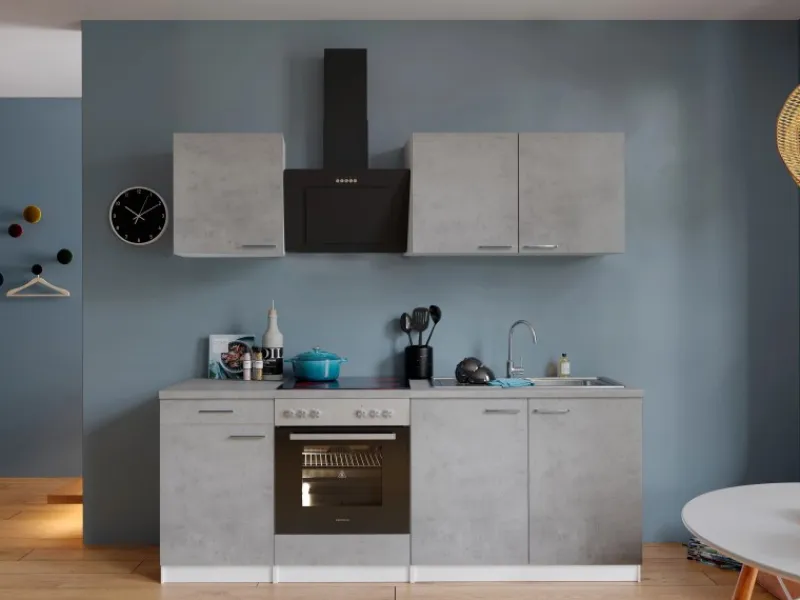 Respekta Kochfelder<Küchenblock Malia mit E-Geräten 210 cm Beton Fronten
