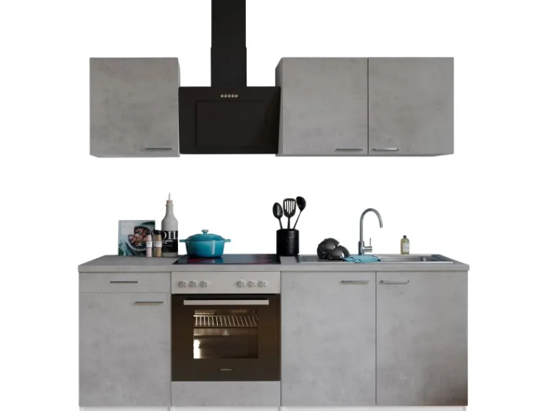 Respekta Kochfelder<Küchenblock Malia mit E-Geräten 210 cm Beton Fronten
