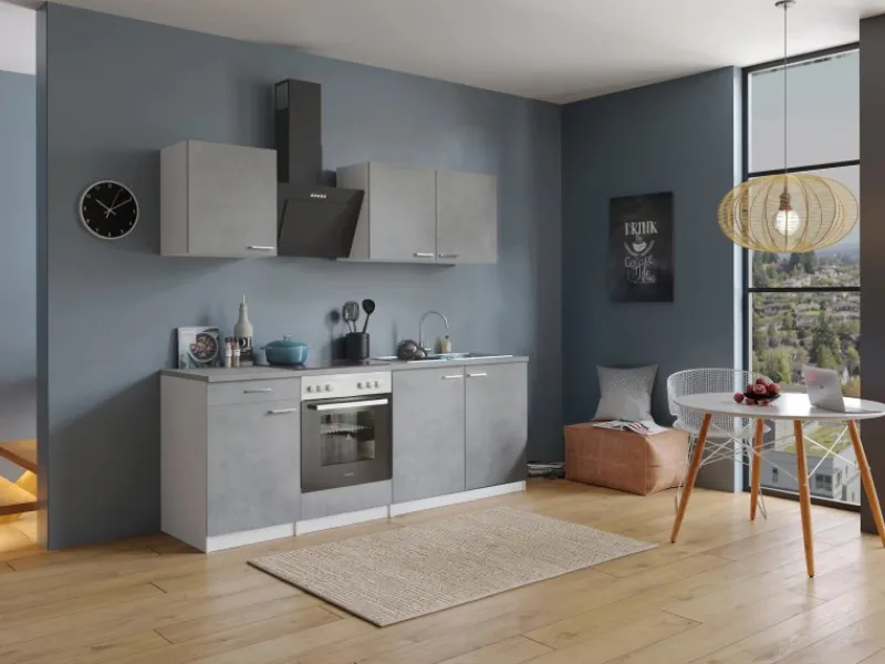 Respekta Kochfelder<Küchenblock Malia mit E-Geräten 210 cm Beton Fronten