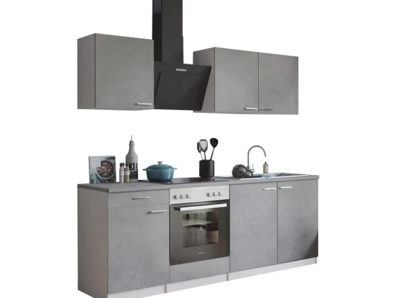 Respekta Kochfelder<Küchenblock Malia mit E-Geräten 210 cm Beton Fronten