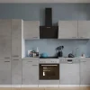 Respekta Küchenblock Malia 310 cm Beton Fronten inkl. Kühl-/ Gefrierkombination< Herde|Kühlschränke