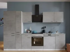 Respekta Küchenblock Malia 310 cm Beton Fronten inkl. Kühl-/ Gefrierkombination< Herde|Kühlschränke