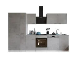 Respekta Küchenblock Malia 310 cm Beton Fronten inkl. Kühl-/ Gefrierkombination< Herde|Kühlschränke