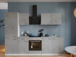 Respekta Kochfelder|Kühlschränke<Küchenblock Malia 270 cm Beton Fronten inkl. Kühl-/ Gefrierkombination
