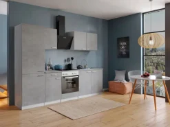 Respekta Kochfelder|Kühlschränke<Küchenblock Malia 270 cm Beton Fronten inkl. Kühl-/ Gefrierkombination