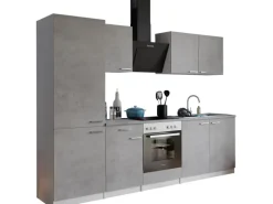 Respekta Kochfelder|Kühlschränke<Küchenblock Malia 270 cm Beton Fronten inkl. Kühl-/ Gefrierkombination