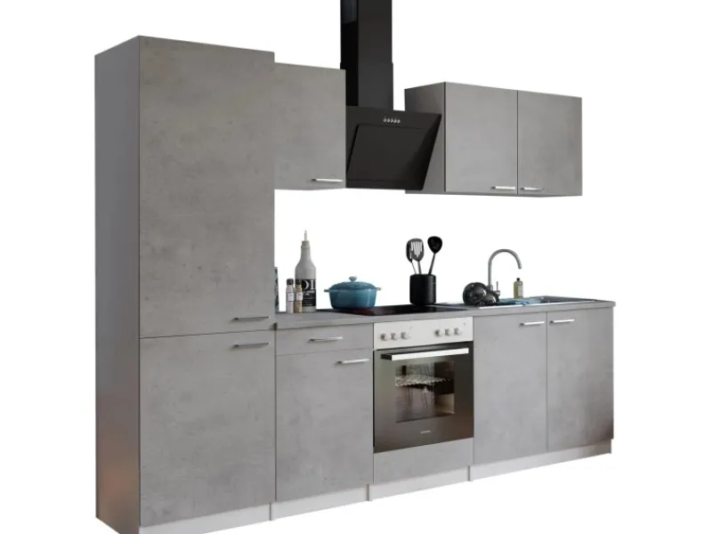 Respekta Kochfelder|Kühlschränke<Küchenblock Malia 270 cm Beton Fronten inkl. Kühl-/ Gefrierkombination