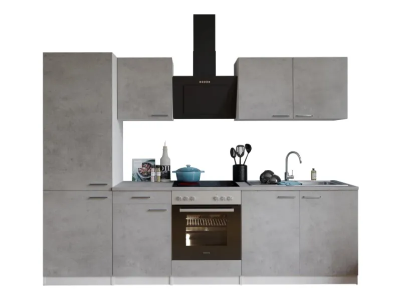 Respekta Kochfelder|Kühlschränke<Küchenblock Malia 270 cm Beton Fronten inkl. Kühl-/ Gefrierkombination