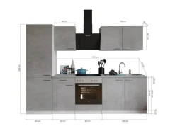 Respekta Kochfelder|Kühlschränke<Küchenblock Malia 270 cm Beton Fronten inkl. Kühl-/ Gefrierkombination
