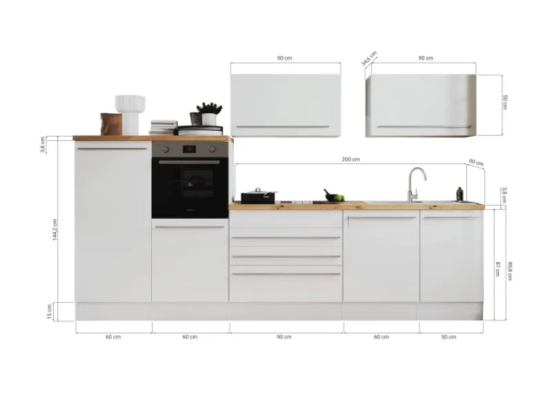 Respekta Einbauküchen|Kochfelder<Küchen-Doppelblock Gabriel 200 cm x 320 cm x 60 cm