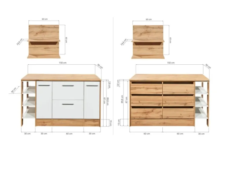 Sale Respekta Kücheninsel Hilde 150 cm ohne E-Geräte Weiß