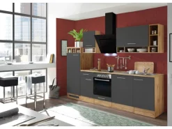 Discount Respekta Küchenzeile 280 cm -Wildeiche Nachbildung Grau