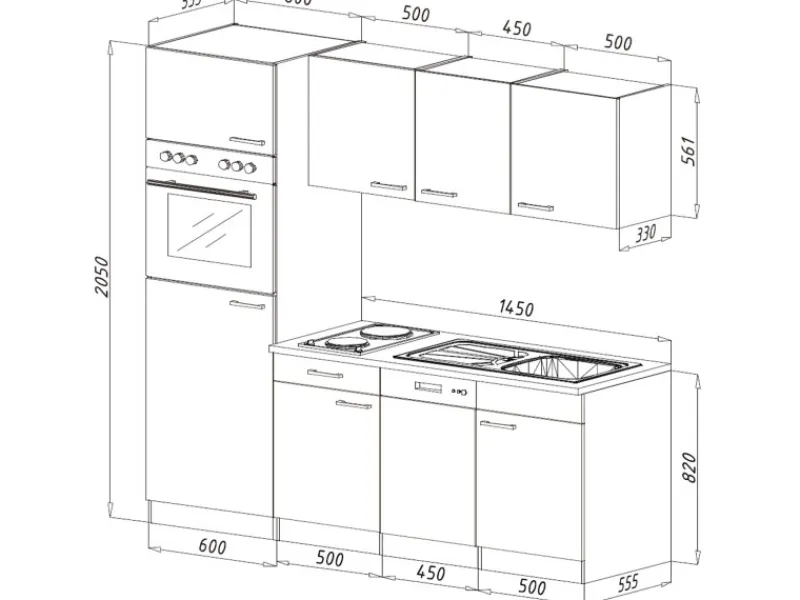 Sale Respekta Küchenzeile 205 cm -Eiche York Grau