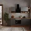 Respekta Einbauküchen<Küchenzeile 220 cm Grau-Wildeiche Nachbildung matt