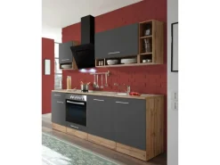 Respekta Einbauküchen<Küchenzeile 220 cm Grau-Wildeiche Nachbildung matt