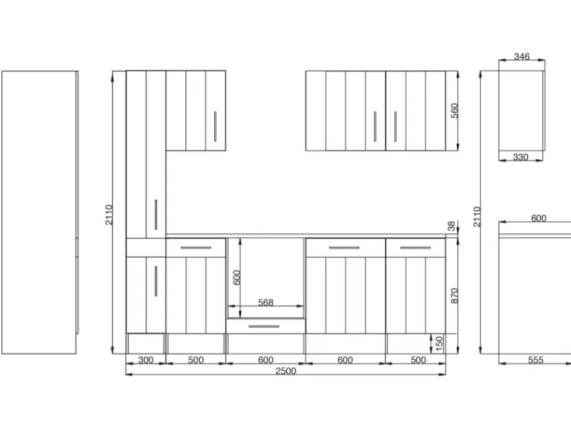 Respekta Premium Respekta Küchenzeile Anton 250 cm Lärche Weiß matt< Landhausküchen|Einbauküchen