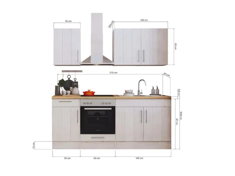 Respekta Küchenzeile Anton LBBERP210LHWC ohne E-Geräte 210 cm Lärche Weiß< Einbauküchen