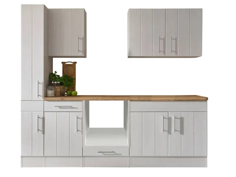 Outlet Respekta Küchenzeile Anton LBBERP240LHWC ohne E-Geräte 240 cm Lärche Weiß