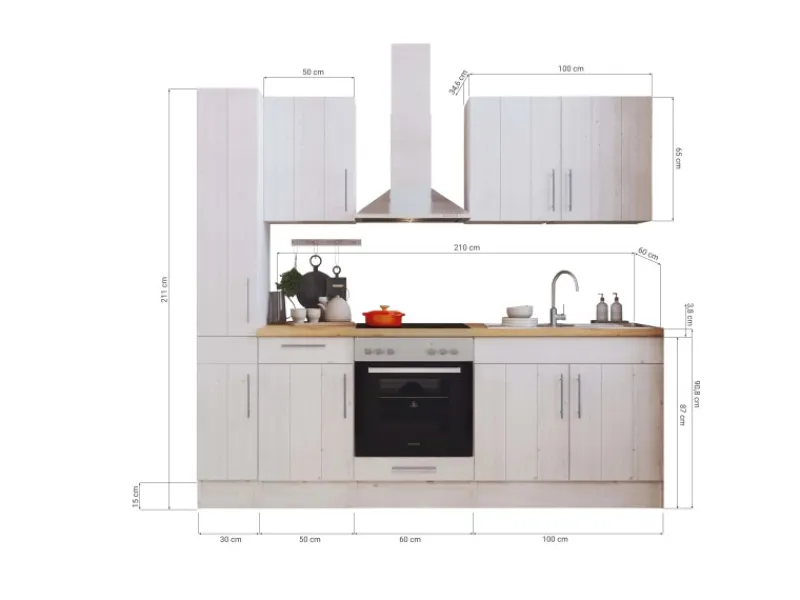 Outlet Respekta Küchenzeile Anton LBBERP240LHWC ohne E-Geräte 240 cm Lärche Weiß