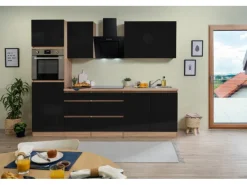 Respekta Premium Kochfelder|Kühlschränke<Respekta Küchenzeile GLRP270HESS Grifflos  270 cm -Sonoma Eiche