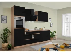 Respekta Premium Kochfelder|Kühlschränke<Respekta Küchenzeile GLRP270HESS Grifflos 270 cm -Sonoma Eiche