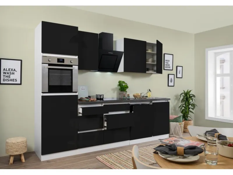 Respekta Premium Kühlschränke|Einbauküchen<Respekta Küchenzeile GLRP280HWS 280 cm Granit-Optik Grifflos