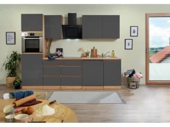 Respekta Premium Kühlschränke|Einbauküchen<Respekta Küchenzeile GLRP280HESG Grifflos 280 cm -Sonoma Eiche