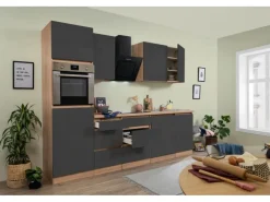 Respekta Premium Kühlschränke|Einbauküchen<Respekta Küchenzeile GLRP280HESG Grifflos 280 cm -Sonoma Eiche