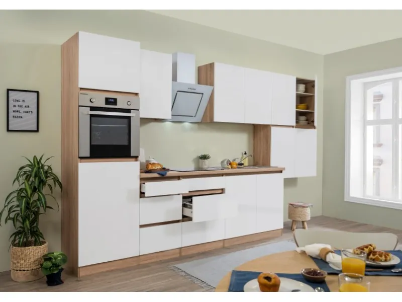 Respekta Premium Respekta Küchenzeile GLRP370HESWM Grifflos 370 cm -Sonoma Eiche< Kühlschränke|Winkelküchen
