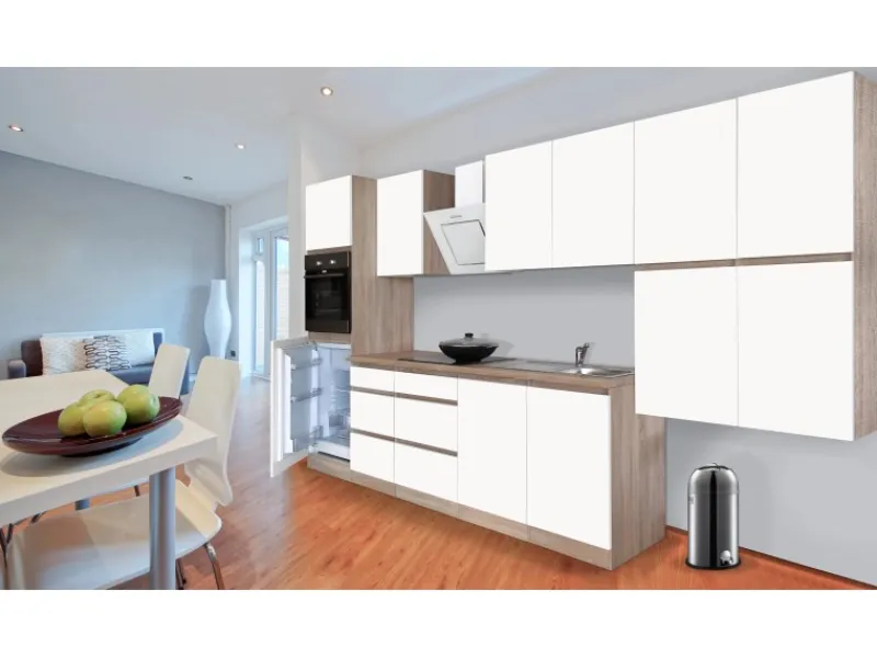 Respekta Premium Respekta Küchenzeile GLRP370HESWM Grifflos 370 cm -Sonoma Eiche< Kühlschränke|Winkelküchen