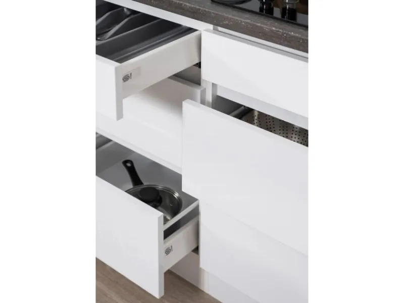Respekta Premium Kochfelder|Kühlschränke<Respekta Küchenzeile GLRP370HWWM Grifflos 370 cm