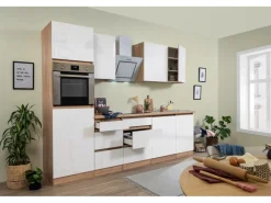 Respekta Premium Respekta Küchenzeile GLRP280HESW Grifflos 280 cm Weiß Hochglanz-Sonoma Eiche< Kochfelder|Kühlschränke
