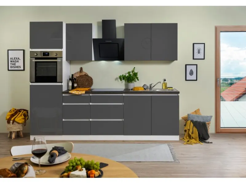 Respekta Premium Respekta Küchenzeile GLRP270HWG Grifflos 270 cm -Weiß< Einbauküchen|Kochfelder