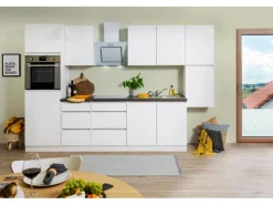 Respekta Premium Respekta Küchenzeile GLRP320HWW Grifflos 320 cm Weiß Hochglanz< Kochfelder|Kühlschränke