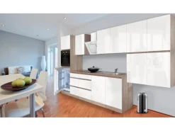 Respekta Premium Respekta Küchenzeile GLRP370HESW Grifflos 370 cm Weiß Hochglanz-Sonoma Eiche< Kochfelder|Kühlschränke