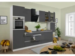 Respekta Premium Kochfelder|Kühlschränke<Respekta Küchenzeile GLRP320HWG Grifflos 320 cm -Weiß