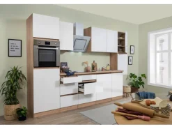 Respekta Premium Kochfelder|Kühlschränke<Respekta Küchenzeile GLRP330HESWM Grifflos 330 cm -Sonoma Eiche